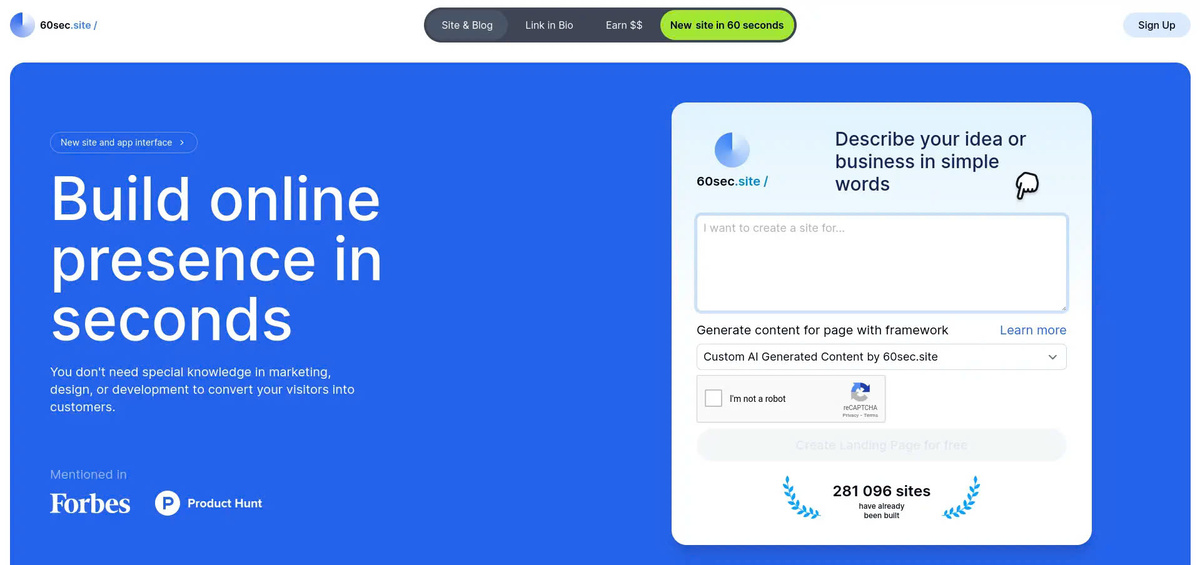 60sec - Create Professional AI Website and Landing Page in 60 Seconds