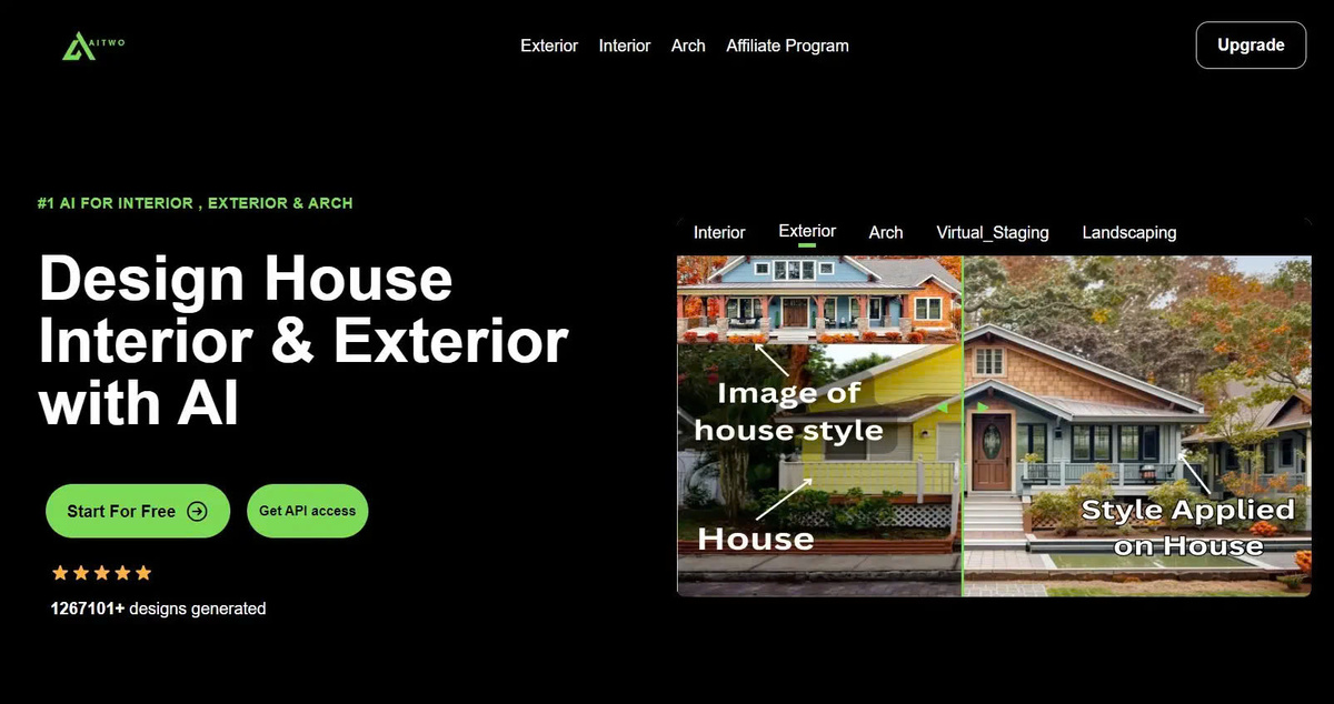 Aitwo.co Smart interior and exterior design thanks to AI - Easy, Fast, Effective