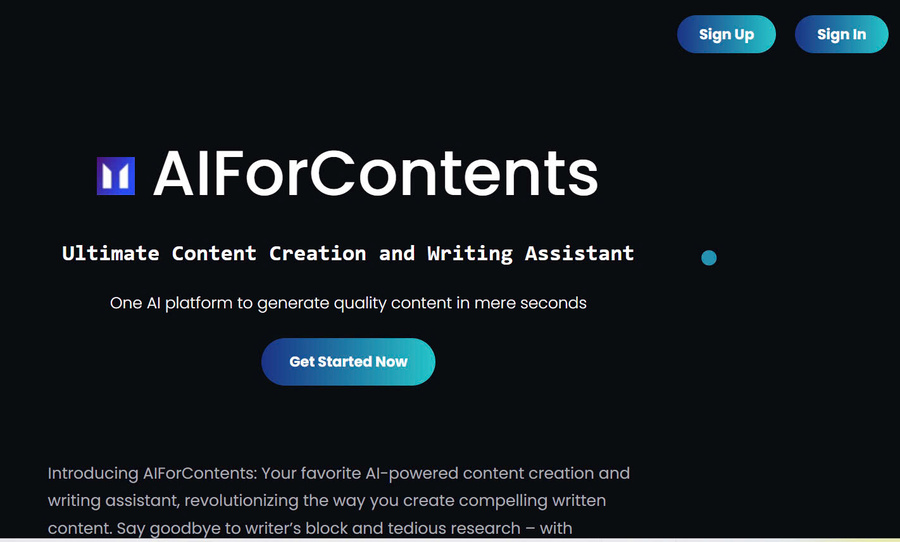 Introducing AIForContents Artificial intelligence platform for high-quality content creation and SEO