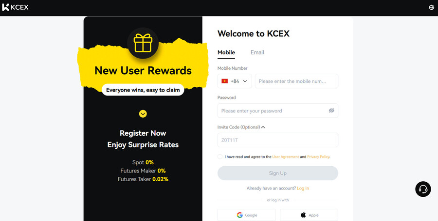 Instructions for registering to open an account on KCEX trading floor