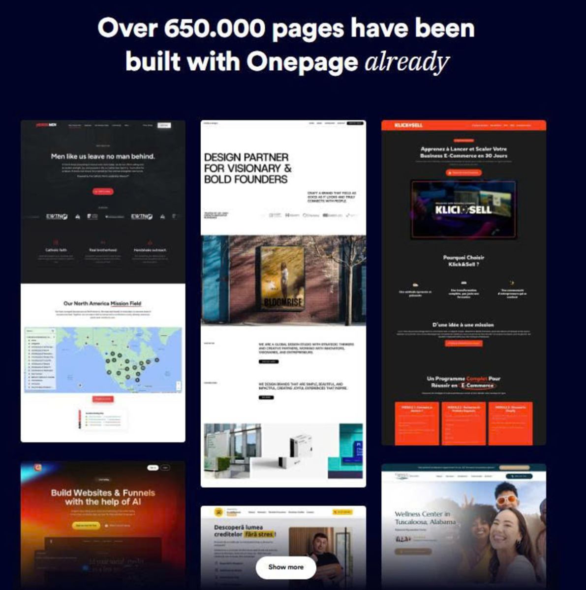 Over 650.000 pages have been built with Onepage already