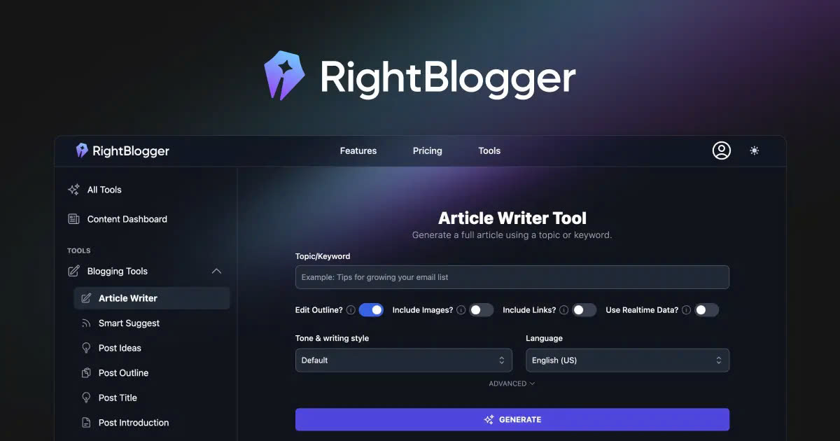 Right Blogger Comprehensive blogging platform for creating and managing blogs