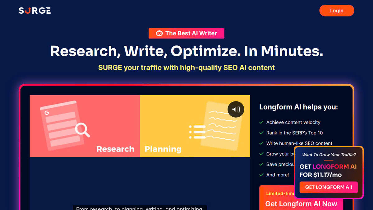 SurgeGraph, AI Writer, SEO Content Optimization H1 SurgeGraphio Elevates Content, Conquers Search Engines