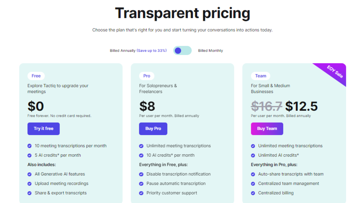 Tactiq Pricing and Plans