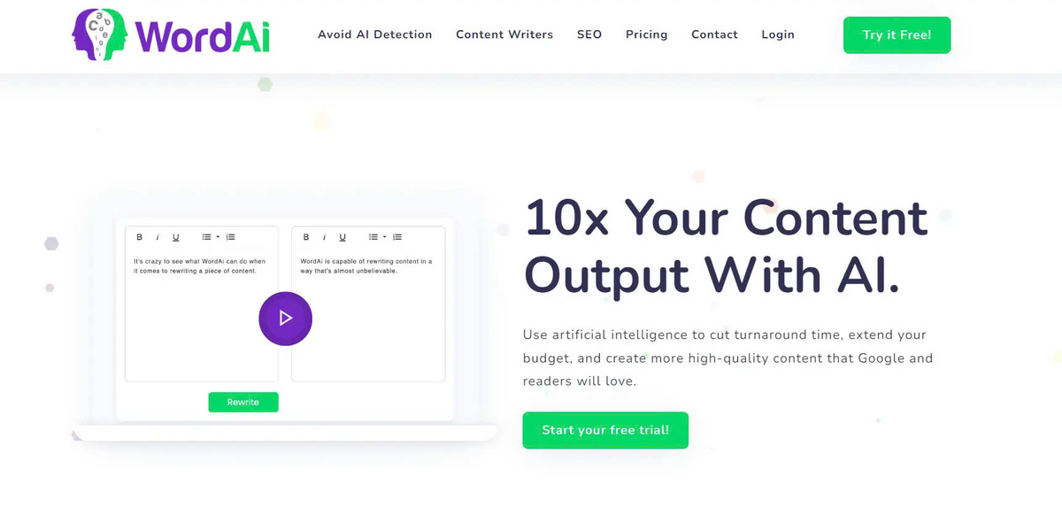 WordAi - Advanced AI Rewriting Tool WordAicom Takes Content to the Next Level with AI Rewriting Technology